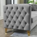 Velvet Living Room Sofa Set of 2, Comfy Loveseat and 3 Seater Couch, Modern Sofa with Tufted Back and Rivet Decoration, Upholstered Long Couch with Solid Golden Metal Tapered Legs, Grey - Image 6