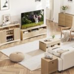 Amada Coffee Bar Cabinet with Wine Glass Rack, 47.2" Buffet Sideboard with Adjustable Shelves, Storage Cabinet for Kitchen,Entryway,Dining Room, Home Bar, Holds 200 lbs, Soft-Close Hinges,Natural Oak - Image 8