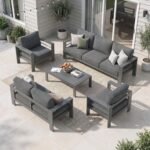 Solaste Aluminum Patio Furniture Set for All Weather, Oversized Metal Outdoor Furniture Set with 27.5" Deep Seating and 3.2" Wide Armrest, Outdoor Patio Conversation Sets with 10" Back Cushion, Gray