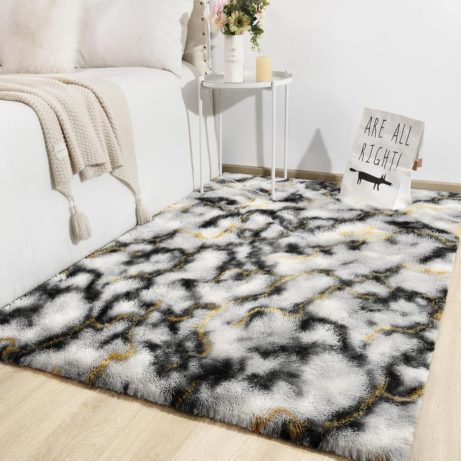 TWINNIS Super Soft Shaggy Rugs Fluffy Carpets, 5x8 Feet, Indoor Modern Plush Area Rugs for Living Room Bedroom Kids Room Nursery Home Decor, Upgrade Anti-Skid Rectangular Fuzzy Rug, Grey Gold - Image 7