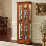 Lighted Curio Cabinet Wooden Display Cabinet with Adjustable Tempered Glass Shelves Vintage Accent Storage Cabinet with Mirrored Back & Tempered Glass Doors, Walnut - Image 3