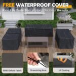 Amopatio Aluminum Patio Furniture Set, 8 Pieces Modern Metal Outdoor Furniture, Faux Wood Grain Finish Frame Patio Sofa Sets with 6" Cushion for Backyard, Dark Grey (Included Waterproof Covers) - Image 6