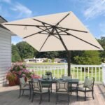 9' X 12' Cantilever Patio Umbrella with Base Included Rectangular Outdoor Large Offset Umbrellas with 7 Tilts Adjustable 360°Rotation for Deck Pool Garden Backyard, Beige - Image 9