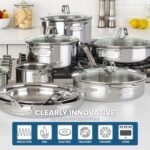 Viking 3-Ply Pots and Pans Set, 17 Piece Stainless Steel Cookware Glass Lids, Steamer Insert, Silver - Image 5