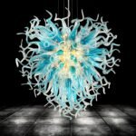 Contemporary Blue Art Deco Chandelier,20 Inch Funky Hand Blown Glass Chandelier,Novel Clearing Blown Glass Ceiling Hanging Pendant Light Fixture for Bedroom,Living Room Height Adjustable