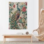 MaSiledy Tapestry Chinoiserie Peacock And Flowers Aesthetic Bedroom Tapestries Chinoiserie Asian Farmhouse Tapestry As Wall Art Wall Hanging for Dorm Living Room Landscape 40"x60" - Image 5