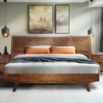 Acacia Harmony Queen Platform Bed Frame – Solid Rubber Wood, Walnut Finish, Mid-Century Style, Unique Wood Grain Pattern, 800lbs Capacity, No Box Spring Required, Easy Setup