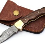 6.5" Handmade Damascus Steel Folding Hunting Knives For Men, Pocket Knife For Camping, Survival, Skinning And Outdoor Activities With Leather Sheath. (Rosewood)