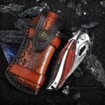 Handmade Japanese VG10 Damascus steel Folding Pocket Knife，With leather case，Liner Lock，3.1in high hardness blade，Wooden Handle，men's folding knife hiking trip EDC tool Knife - Image 6