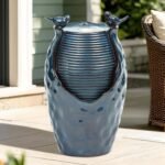 24.8" H Ceramic Jar Outdoor Water Fountain with LED Lights & Bird Accents, Elegant Turquoise Glaze with Bubble-Like Texture, Decorative Garden Water Feature - Image 7