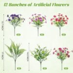 Artificial Flowers for Outdoors Spring Decoration, 12 Bundles Fake Flower Daisy with Realistic Eucalyptus Leaves, Faux Plants for Greenery Boxwood Porch Patio Garden Pot Lawn - Image 5
