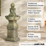 Royal Lion 54" High Large Italian Outdoor Decor Faux Stone Floor Fountain Standing Pedestal Tall Bubbler Water Feature for Outside Garden Patio Yard Backyard Porch Deck Relaxation - John Timberland - Image 3