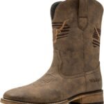 Winbird Cowboy Boots For Men Square Toe Western Men's Boots Vegan/Genuine Leather with Classic Patriot Pull On Boot, Slip Resistant Country Boots Chunky Heel Short Boots for Spring Fall