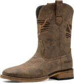 Winbird Cowboy Boots For Men Square Toe Western Men's Boots Vegan/Genuine Leather with Classic Patriot Pull On Boot, Slip Resistant Country Boots Chunky Heel Short Boots for Spring Fall