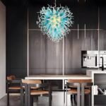 Contemporary Blue Art Deco Chandelier,20 Inch Funky Hand Blown Glass Chandelier,Novel Clearing Blown Glass Ceiling Hanging Pendant Light Fixture for Bedroom,Living Room Height Adjustable - Image 2