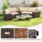 Tangkula 5 Pieces Patio Furniture Set, PE Rattan Half-Moon Curved Sectional Sofas with Tempered Glass Top Side Tables, Outdoor Conversation Set for Porch, Backyard & Poolside (Beige) - Image 5