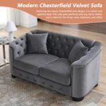 mikibama Luxury 2 Piece Chesterfield Velvet Sofa Set for Living Room, Modern Decor Furniture Sectional Sofa, 3 Seater & Loveseat Upholstered Tufted Couch for Apartment, Office, Hall(Grey) - Image 4