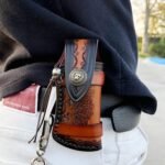 Handmade Japanese VG10 Damascus steel Folding Pocket Knife，With leather case，Liner Lock，3.1in high hardness blade，Wooden Handle，men's folding knife hiking trip EDC tool Knife - Image 7