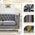 Velvet Living Room Sofa Set of 2, Comfy Loveseat and 3 Seater Couch, Modern Sofa with Tufted Back and Rivet Decoration, Upholstered Long Couch with Solid Golden Metal Tapered Legs, Grey - Image 5