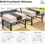 MFSTUDIO 5 Pieces Patio Conversation Sets,Outdoor Metal Furniture Sofas with 1 x 3-Seat Sofa, 2 x Swivel Chairs,2 x Ottoman,Wrought Iron Frame with Beige Cushion for Patio Courtyard Balcony - Image 5
