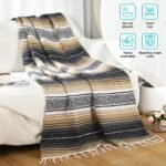 Oudain 1 Pack Mexican Blankets and Throws 45 x 70 Inch, Cotton Outdoor Camping Cozy Baja Blanket Woven Serape Restorative Yoga Fiesta Fall Autumn Essential Supplies (Boho Green Mix) - Image 2