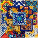 Mexican Talavera Tile Spanish Mediterranean Art Colorful 4"x4" Ceramic Hand Painted Mosaic for Bathroom, Wall, Mirror, Kitchen Rustic Decor Pottery (20, Multi1)