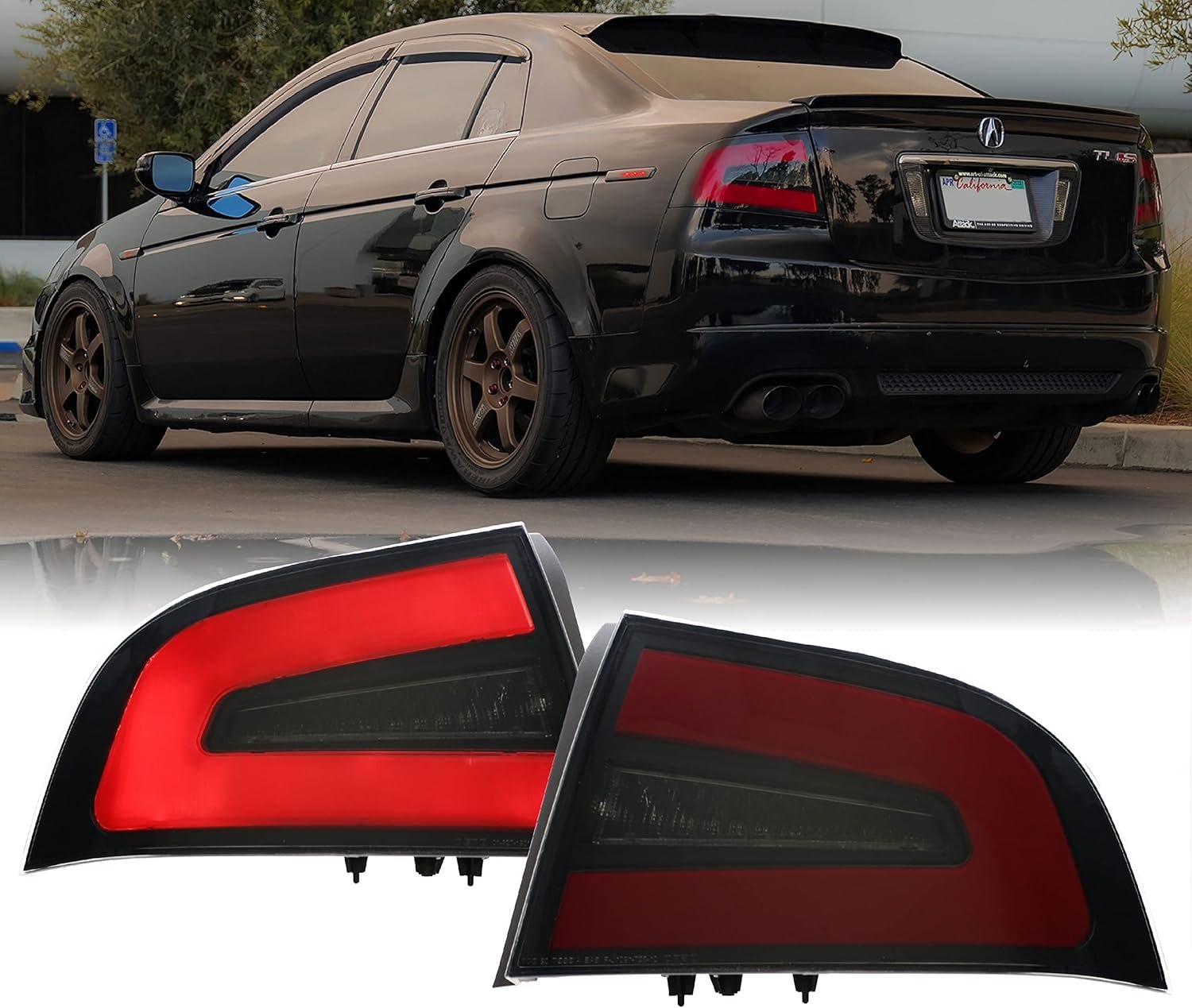 81Ws75uNWCL._AC_SL1500_.jpg USR 3G TL Tail Lights - NSX Style Black/Red/Smoke Lens LED Light Bar Rear Tail Lamps Set (Left + Right) with Circuit Board Housing included Compatible with 2004-2008 Acura TL Base and Type-S - Image 1