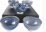 JapanBargain 4686, Set of 5 Japanese Porcelain Bowl Set Gift Set,Traditional Japanese Inspired Pattern Bowls, Made in Japan, 4-5/8" Diameter