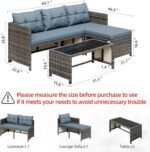 Shintenchi 3-Piece Outdoor Patio Furniture Sets, Wicker Patio Conversation Sets, All Weather Wicker Rattan Patio Seating Sofas with Glass Coffee Table and Cushion, Blue-Gray - Image 2