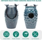 24.8" H Ceramic Jar Outdoor Water Fountain with LED Lights & Bird Accents, Elegant Turquoise Glaze with Bubble-Like Texture, Decorative Garden Water Feature - Image 6