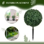 HOMCOM Set of 2 1.3ft (15.7") Artificial Boxwood Topiary Ball Bush with Integrated Ground Stake, Indoor Outdoor UV Resistant Faux Greenery, Faux Plants for Garden, Porch, Balcony - Image 3