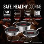 Hell's Kitchen Hybrid 5 Pc Cookware Set, Tri-Clad Stainless Steel and Nonstick Ceramic, PFAS Free, no PFOA, no PTFE, no Teflon, Non Toxic Cookware, Metal Utensil Safe, All Cooktops and Oven Safe - Image 2