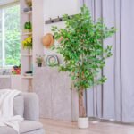5FT Artificial Ficus Tree with White Planter, Realistic Faux Silk Indoor Outdoor Plant for Home Office Living Room, Porch, Garden Decor - Image 8