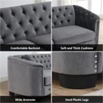 mikibama Luxury 2 Piece Chesterfield Velvet Sofa Set for Living Room, Modern Decor Furniture Sectional Sofa, 3 Seater & Loveseat Upholstered Tufted Couch for Apartment, Office, Hall(Grey) - Image 5