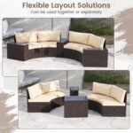 Tangkula 5 Pieces Patio Furniture Set, PE Rattan Half-Moon Curved Sectional Sofas with Tempered Glass Top Side Tables, Outdoor Conversation Set for Porch, Backyard & Poolside (Beige) - Image 8