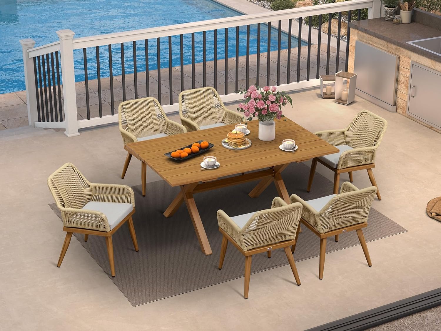 81f8R7sf9L._AC_SL1500_.jpg PURPLE LEAF 7 Pieces Outdoor Dining Set All-Weather PE Rattan Outdoor Patio Furniture Set with All Aluminum Frame Rectangular Table and Chairs Set for Lawn Garden Backyard Deck, Teak - Image 1