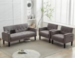 TYBOATLE Sofa Couch, Living Room Furniture Sectional Sofa Sets 3 Pcs, Tufted Mid-Century Loveseat w/USB, Cupholders & Comfy Single Sofa for Small Space, Apartment, Office (Light Grey)