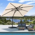 9' X 12' Cantilever Patio Umbrella with Base Included Rectangular Outdoor Large Offset Umbrellas with 7 Tilts Adjustable 360°Rotation for Deck Pool Garden Backyard, Beige - Image 2
