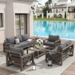 Amopatio Aluminum Patio Furniture Set, 8 Pieces Modern Metal Outdoor Furniture, Faux Wood Grain Finish Frame Patio Sofa Sets with 6" Cushion for Backyard, Dark Grey (Included Waterproof Covers) - Image 8