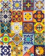 Mexican Talavera Tile Spanish Mediterranean Art Colorful 4"x4" Ceramic Hand Painted Mosaic for Bathroom, Wall, Mirror, Kitchen Rustic Decor Pottery (20, Multi1) - Image 2