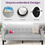 TYBOATLE Sofa Couch, Living Room Furniture Sectional Sofa Sets 3 Pcs, Tufted Mid-Century Loveseat w/USB, Cupholders & Comfy Single Sofa for Small Space, Apartment, Office (Light Grey) - Image 4