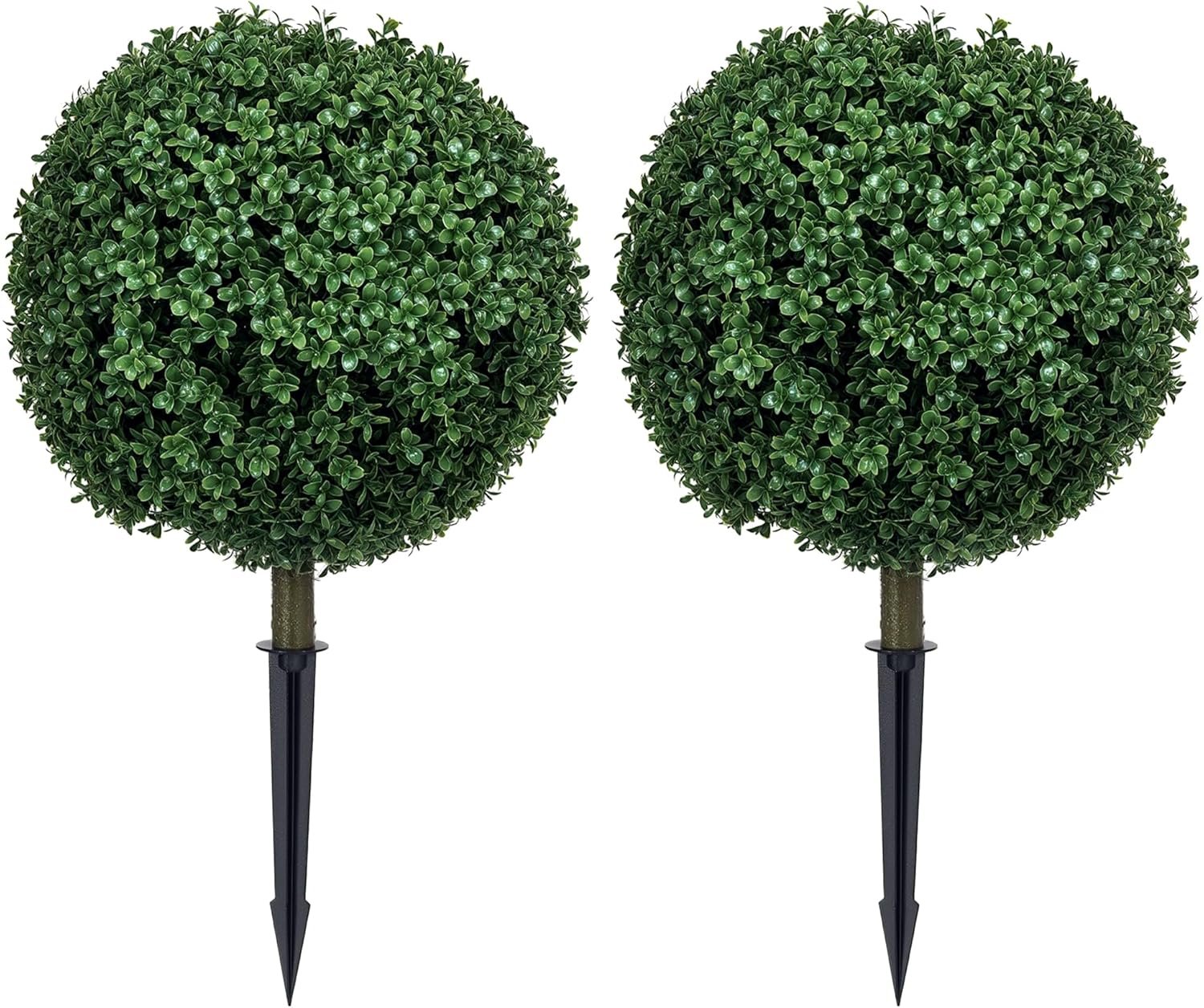 81jS9TVbmXL._AC_SL1500_.jpg HOMCOM Set of 2 1.3ft (15.7") Artificial Boxwood Topiary Ball Bush with Integrated Ground Stake, Indoor Outdoor UV Resistant Faux Greenery, Faux Plants for Garden, Porch, Balcony - Image 1