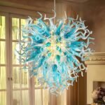 Contemporary Blue Art Deco Chandelier,20 Inch Funky Hand Blown Glass Chandelier,Novel Clearing Blown Glass Ceiling Hanging Pendant Light Fixture for Bedroom,Living Room Height Adjustable - Image 9