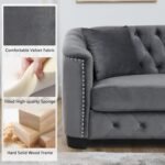 mikibama Luxury 2 Piece Chesterfield Velvet Sofa Set for Living Room, Modern Decor Furniture Sectional Sofa, 3 Seater & Loveseat Upholstered Tufted Couch for Apartment, Office, Hall(Grey) - Image 6