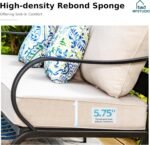 MFSTUDIO 5 Pieces Patio Conversation Sets,Outdoor Metal Furniture Sofas with 1 x 3-Seat Sofa, 2 x Swivel Chairs,2 x Ottoman,Wrought Iron Frame with Beige Cushion for Patio Courtyard Balcony - Image 4