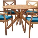 Christopher Knight Home Jordan Outdoor 5 Piece Acacia Wood Dining Set, Teak Finish/Blue