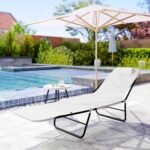 Outsunny Folding Chaise Lounge Chair, Pool Sun Tanning Chair, Outdoor Lounge Chair with Reclining Back, Breathable Mesh Seat, Headrest for Beach, Yard, Patio, Cream White - Image 8