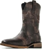 Winbird Square Toe Cowboy Boots for Men Classic Patriot Embroidered Western Boots Men's Vegan Leather Pull On Slip Resistant Boot, Retro Chunky Heel Short Country Boots for Spring Fall
