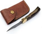 6.5" Handmade Damascus Steel Folding Hunting Knives For Men, Pocket Knife For Camping, Survival, Skinning And Outdoor Activities With Leather Sheath. (Rosewood) - Image 5