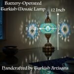 Turkish Moroccan Mosaic Battery-Operated Table Lamp – 12” H, 5” W, Portable Stained Glass Lantern for Indoor & Outdoor Use, Cordless Handmade Decorative Light for Bedroom, Patio & Camping, Green - Image 3